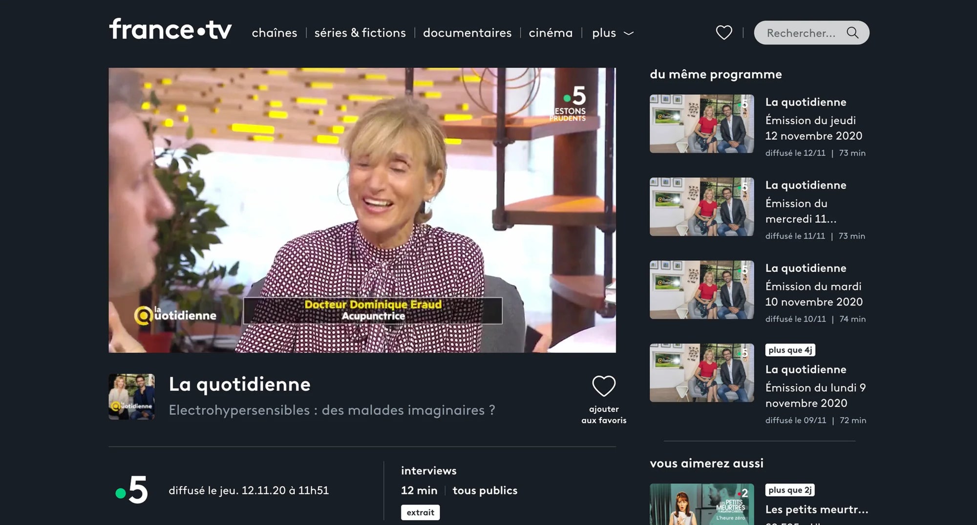 Interview du Dr. ERAUD sur FRANCE 5 dans l'émission La Quotidienne (Replay)